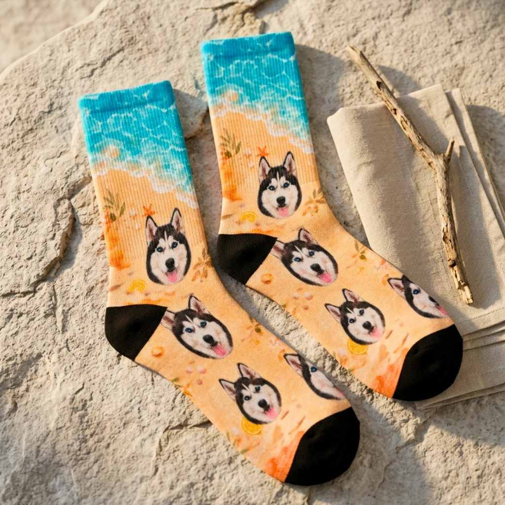 Custom Printed Pet Socks - Beach