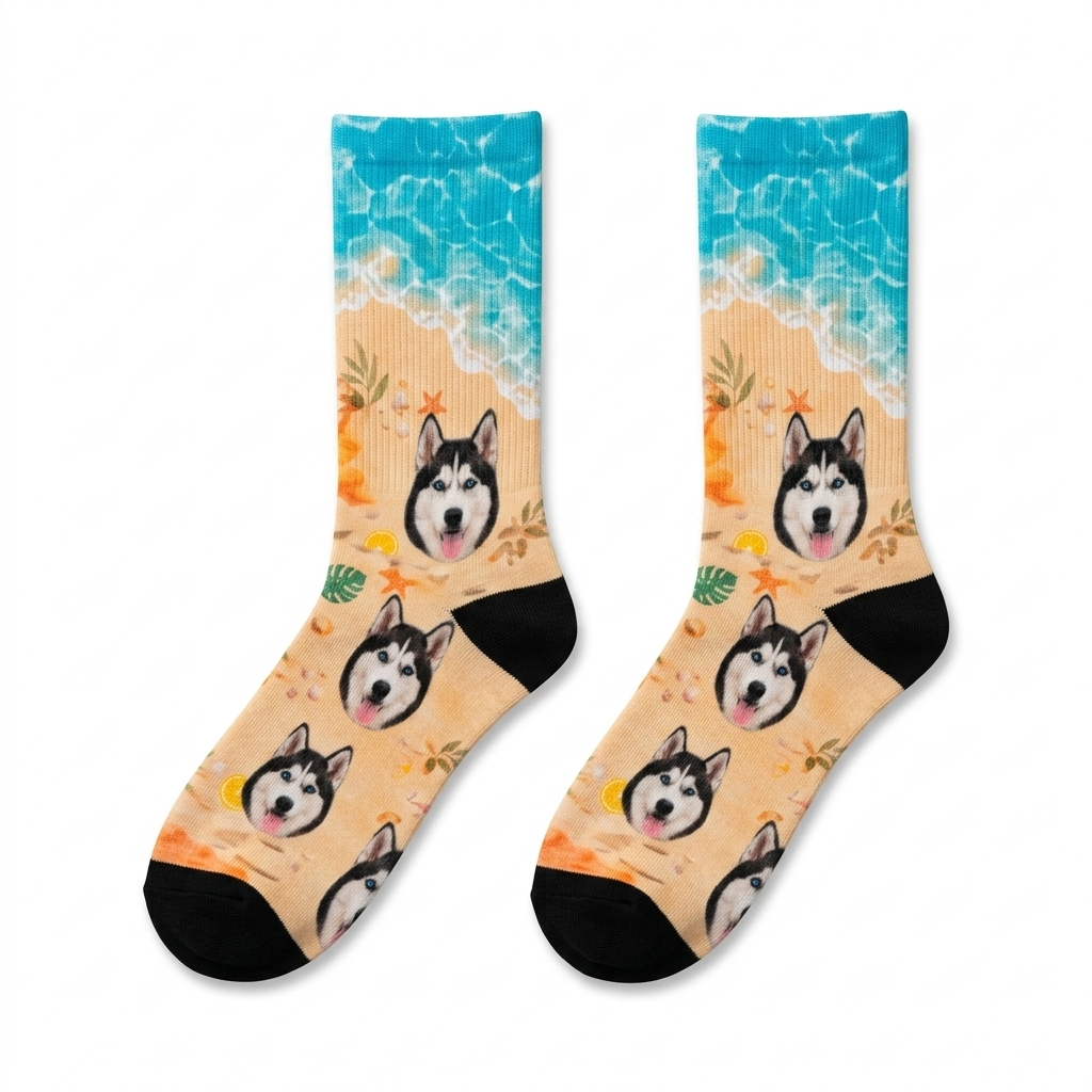 Custom Printed Pet Socks - Beach